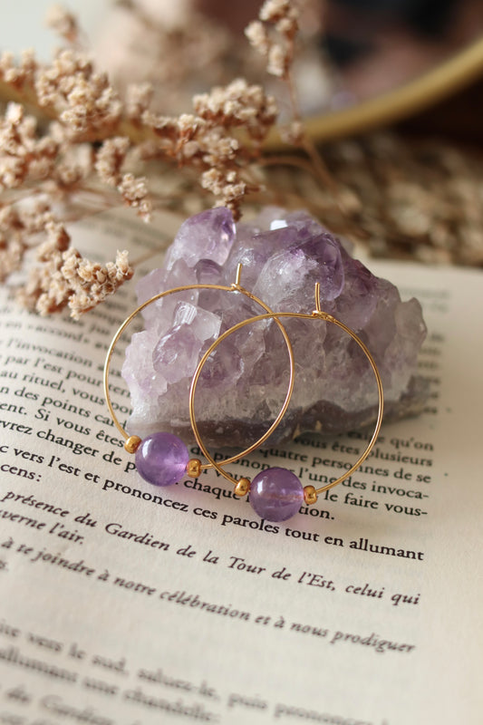 Boucles d'Oreilles "Perles" - Améthyste