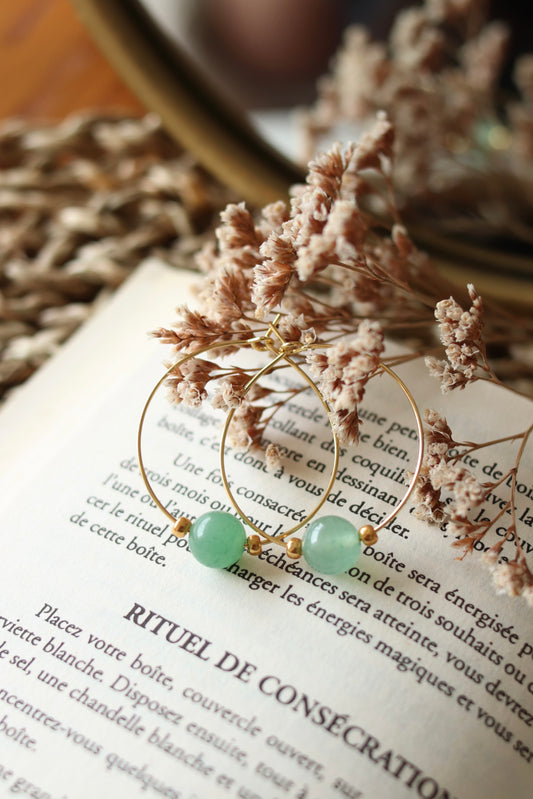 Boucles d'Oreilles "Perles" - Aventurine Verte