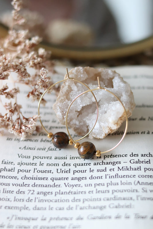 Boucles d'Oreilles "Perles" - Œil de Tigre