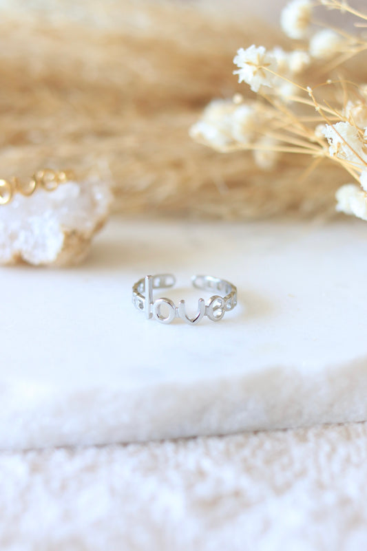 Bague réglable "PetitLove" en acier inoxydable argenté