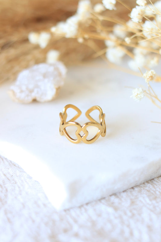 Bague réglable "PetitCœur" en acier inoxydable doré