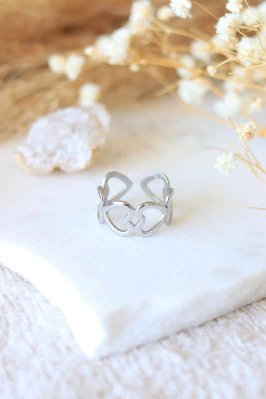 Bague réglable "PetitCœur" en acier inoxydable Argenté